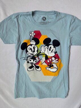 Disney Store Mickey & Minnie Mouse Tee — Retro Geometric Graphic | Size Small